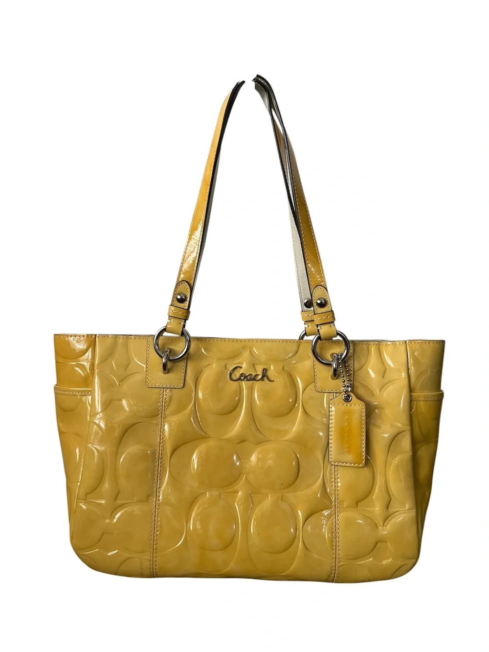 COACH Patent-Embossed Tote in Mustard Yellow Casual Handbag